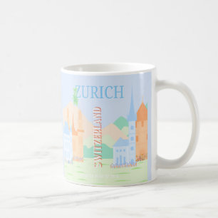 Caneca De Café Viagem de Arte Zurique, Suiça, Viagem Azul