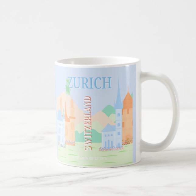Caneca De Café Viagem de Arte Zurique, Suiça, Viagem Azul (Direita)