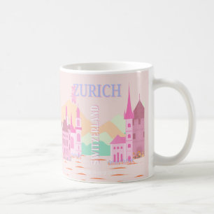 Caneca De Café Viagem de Arte Zurique, Suiça, Viagem Rosa