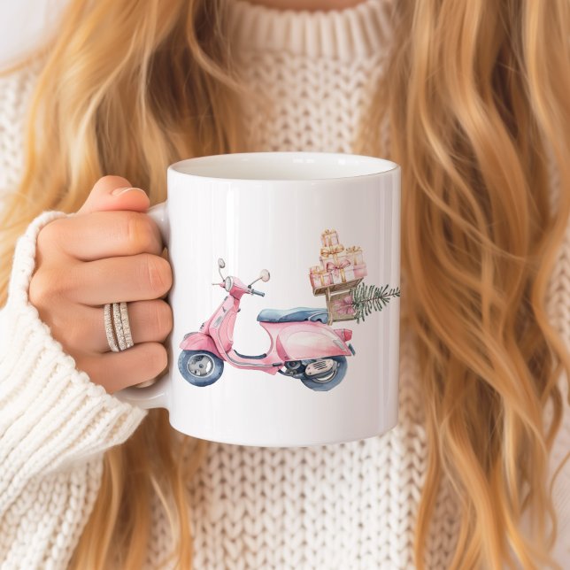 Caneca De Café Viagem de Compras de Natal de Scooter Rosa  (Pink Vespa Christmas Shopping Trip Mug)