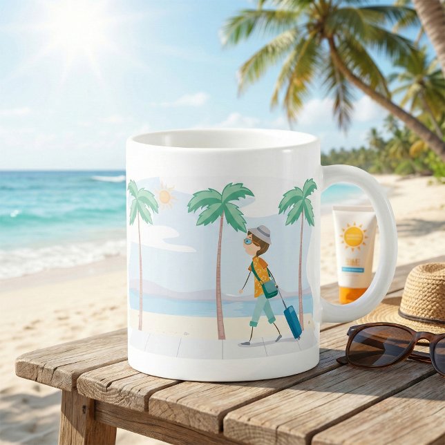 Caneca De Café Viagem de praia do viajante de férias tropicais (Criador carregado)