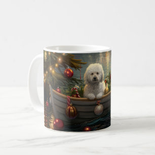 Caneca De Café Viagem Festiva de Natal do Bichon Frise