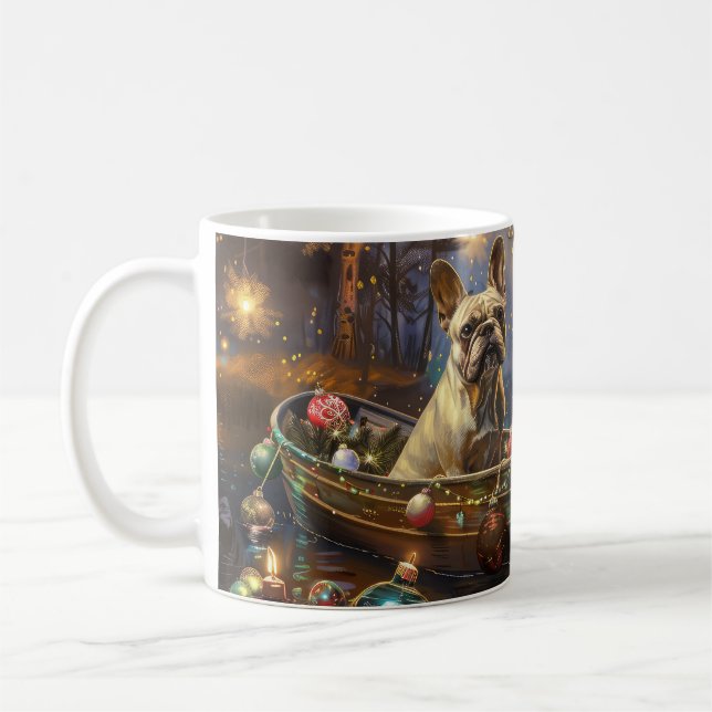 Caneca De Café Viagem Festiva de Natal do Bulldog Francês (Esquerda)