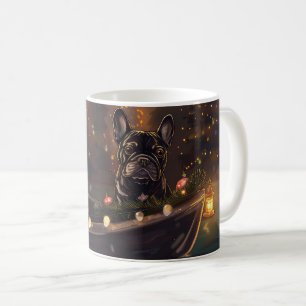 Caneca De Café Viagem Festiva de Natal do Bulldog Francês