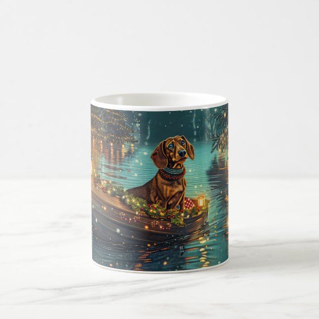Caneca De Café Viagem Festiva de Natal do Dachshund (Centro)