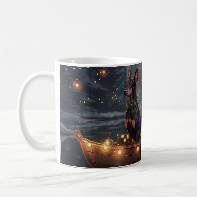 Caneca De Café Viagem Festiva de Natal do Doberman (Esquerda)