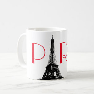 Caneca De Café Viagem vermelho preto & branco de Paris da torre