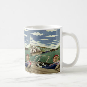 Caneca De Café Viagem Vintage, Mulher Elegante em Carro Conversív