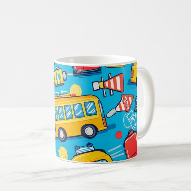 Caneca De Café Viagens e Transporte apresenta uma variedade de co (Frente Esquerda)