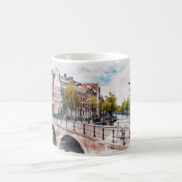 Caneca De Café Viagens vintage de Aquarela de Amsterdã Holanda