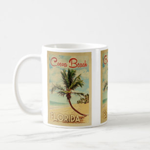 Caneca De Café Viagens vintage de árvores de palma de praia de ca