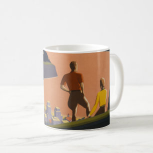 Caneca De Café Viagens vintage de Poster olhando para cima das mo