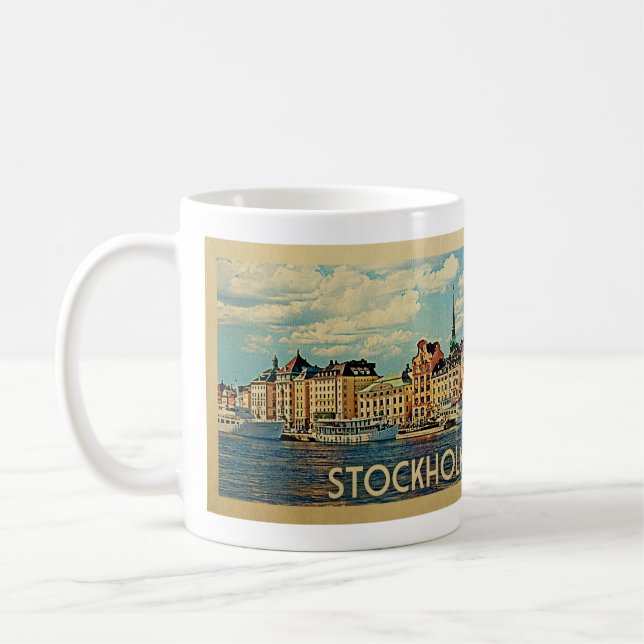 Caneca De Café Viagens vintage de Suecia Estocolmo (Esquerda)