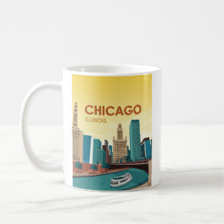 Caneca De Café Viagens vintage Skyline do Chicago River