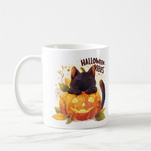 Caneca De Café Víblias de Halloween - Gato de Nap de Abóbora