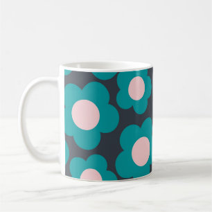 Caneca De Café Vibração Floral Cor-de-Rosa Azul-Chic Retroativa Y