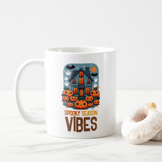 Caneca De Café Vibrações da Temporada Assustadora (Com Donut)