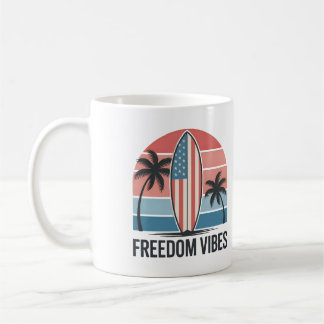 Caneca De Café Vibrações de Liberdade 4 de Julho Patriótico Verão