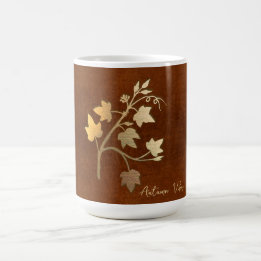 Caneca De Café Vibrações de outono ramo de videira dourado couro