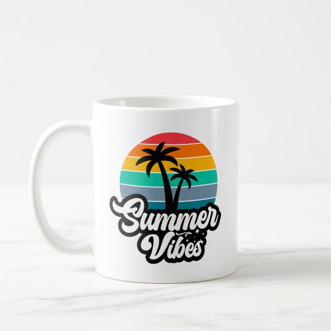 Caneca De Café Vibrações de Verão com Design de Palmeiras (Esquerda)