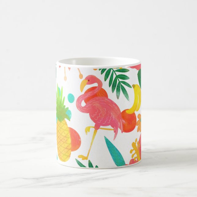 Caneca De Café Vibrações Tropicais Folhas Florais Verão Chic (Centro)