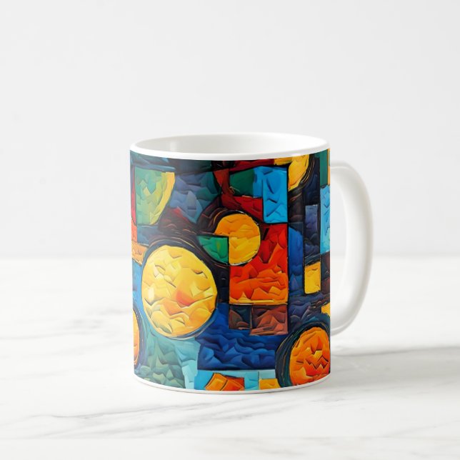 Caneca De Café Vibrant Dreams Geometry – Bold Modern Abstract Art (Frente Esquerda)