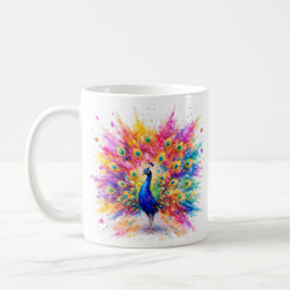 Caneca De Café Vibrant Holi Peacock Watercolor Art Coffee Mug