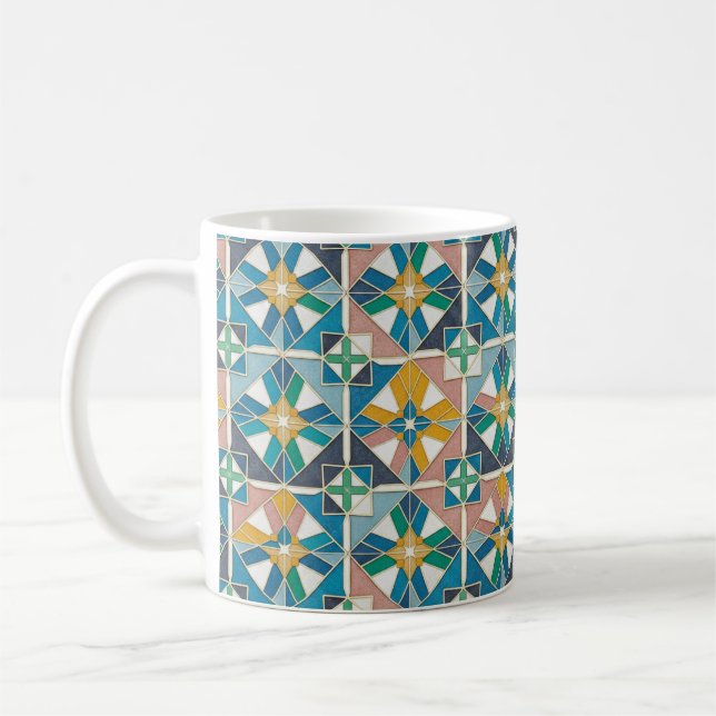 Caneca De Café Vibrant Modern Moroccan Zellige Tile Pattern (Esquerda)