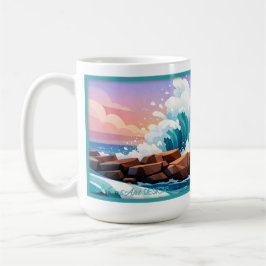 Caneca De Café Vibrant Ocean Wave Crashing on Rocky Shore