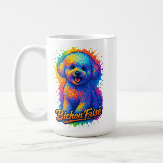 Caneca De Café Vibrant Pop Art Bichon Frisé (Esquerda)