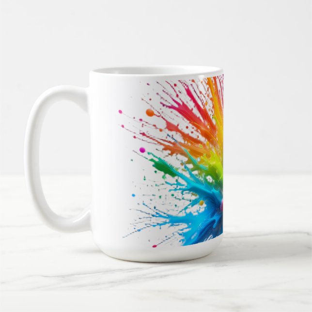 Caneca De Café Vibrant Rainbow Paint Splatter Explosion (Esquerda)