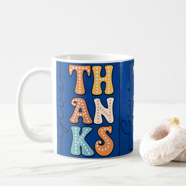 Caneca De Café Vibrant Retro 'THANKS' Mug | Playful Polka Dot Des (Com Donut)