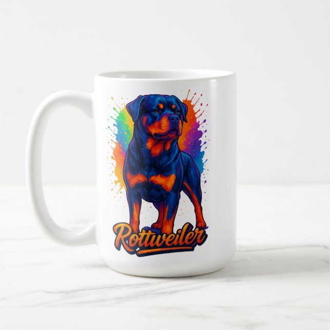 Caneca De Café Vibrant Rottweiler Pop Art – Bold Neon Dog (Esquerda)