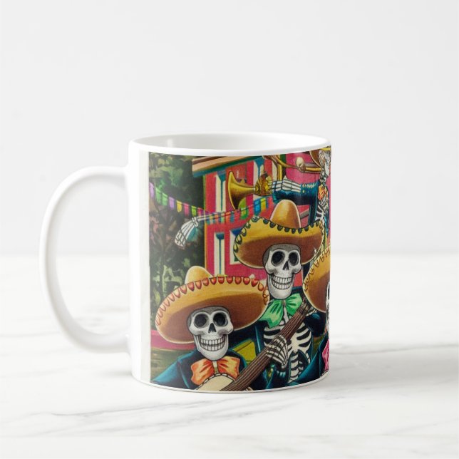 Caneca De Café Vibrant Skeleton Mariachi Banda Día de Los Muertos (Esquerda)