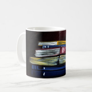 Caneca De Café Vibrant Stacked Books Painting Literary Coffee
