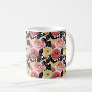 Caneca De Café Vibrant Yellow & Rosa vermelha Bloom