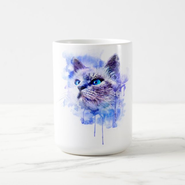 Caneca De Café Vibrante Aquarela Gato Face T-Shirt (Centro)