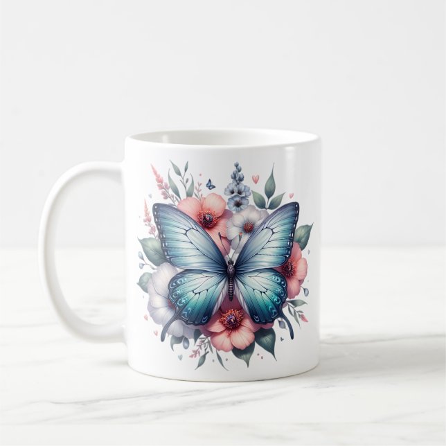 Caneca De Café Vibrante Buquê Floral de Borboleta Art-96283 (Esquerda)