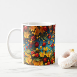 Caneca De Café Vibrante Design de Padrão Floral Amarelo e Vermelh