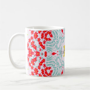 Caneca De Café Vibrante Design Geométrico Floral Vermelho e Azul