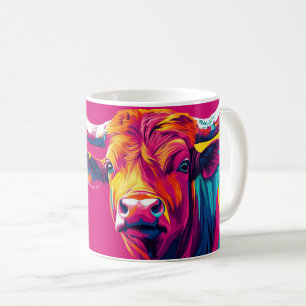 Caneca De Café vibrante ilustração colorida de um touro ou vaca