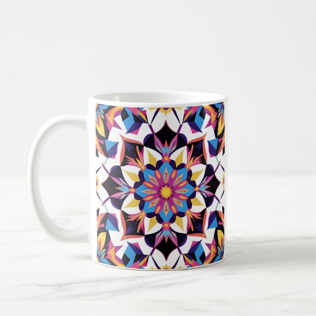 Caneca De Café Vibrante Padrão de Mandala Kaleidoscópio (Esquerda)