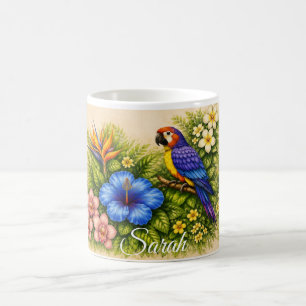 Caneca De Café Vibrante Papagaio Tropical Botânica Floral