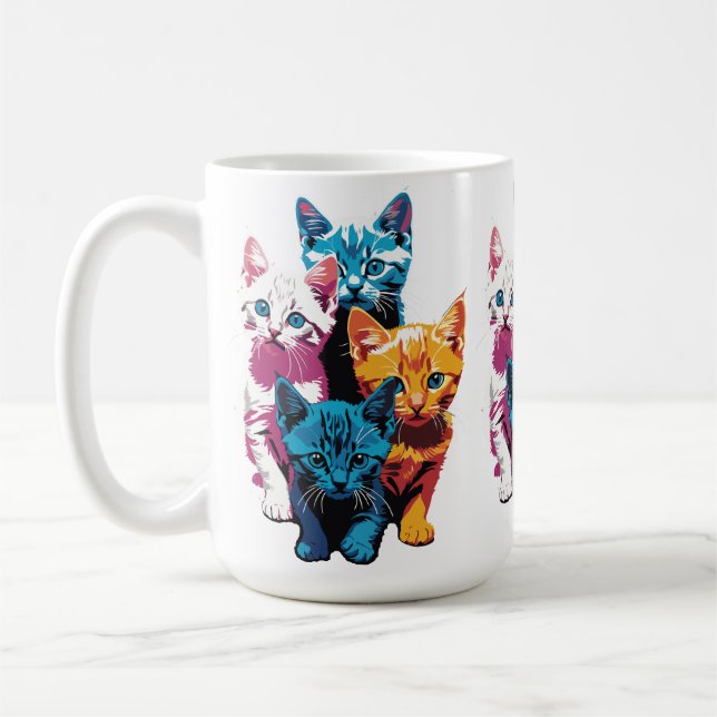 Caneca De Café Vibrantes Gatinhos em Estilo Pop Art (Esquerda)