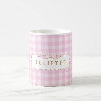 Caneca De Café Vichy rose et blanc personnalisé avec prénom