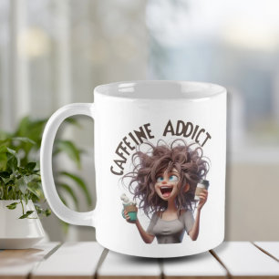 Caneca De Café Viciado em Cafeína - Dama de Cafeína Louca
