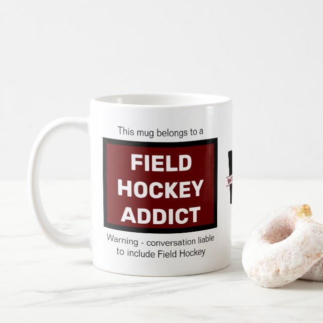 Caneca De Café Viciado em Hóquei em Campo Adicione Seu Nome Monog (Com Donut)