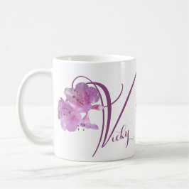 Caneca De Café Vicky nome personalizável bonito floral rosa retrô