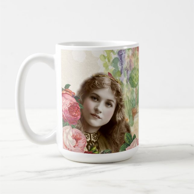 Caneca De Café Victorian Cabbage Roses Woman Floral (Esquerda)