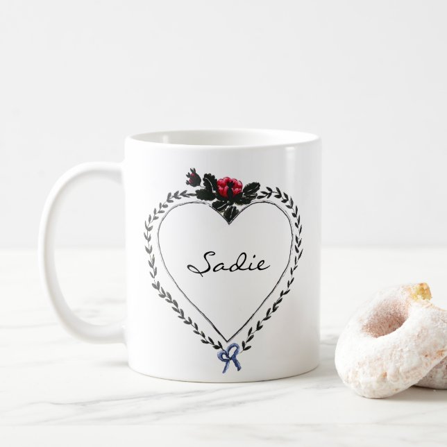 Caneca De Café Victorian Style Heart Dark Academia Custom Name (Com Donut)